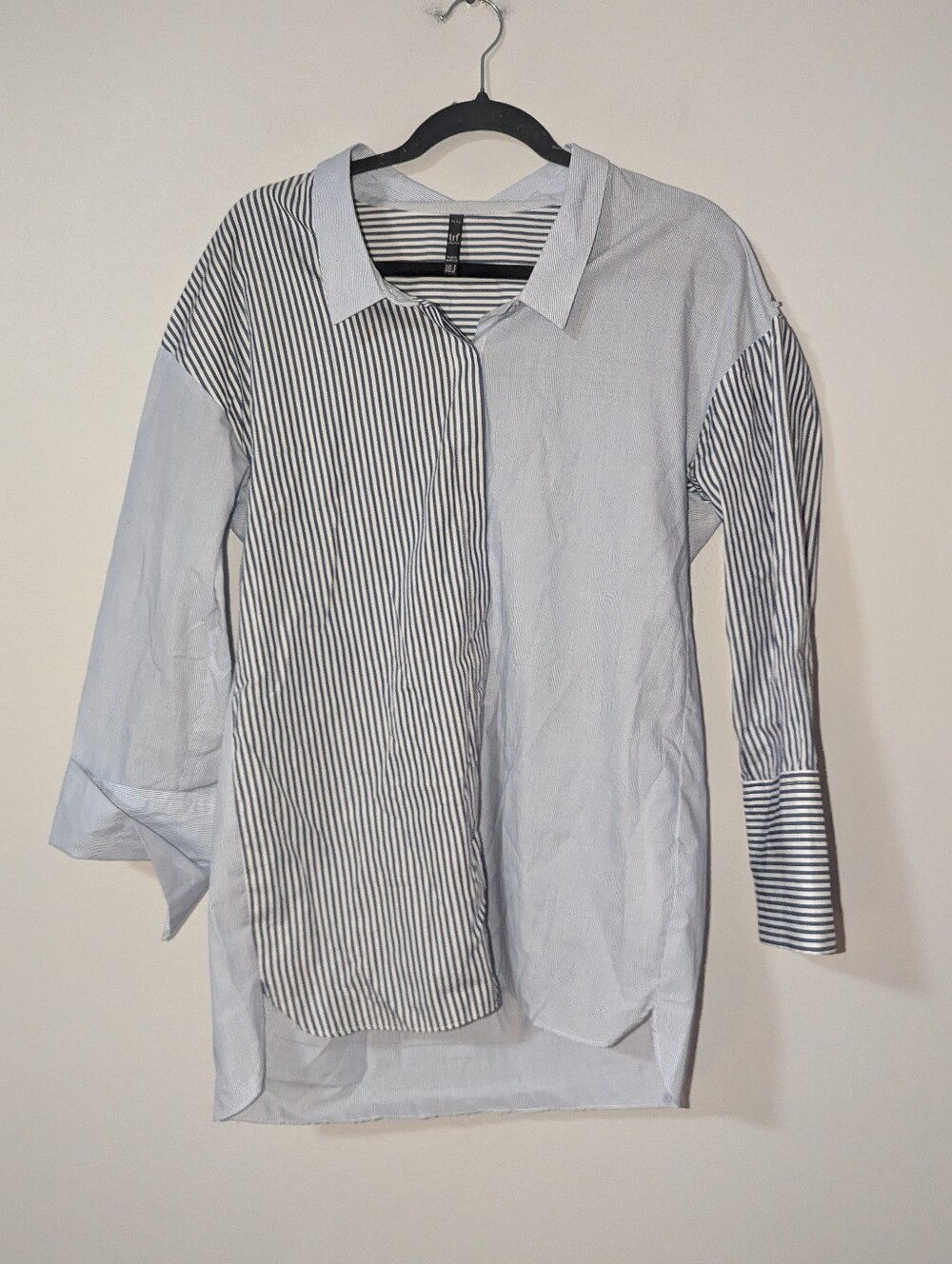 S Zara TRF Collection Blue Mixed Striped Cotton Tunic Top